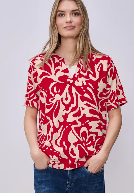 Kurzarm Bluse mit floralem Muster salsa red
