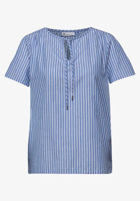 Blouse met korte mouwen, gespleten hals en strepen original blue