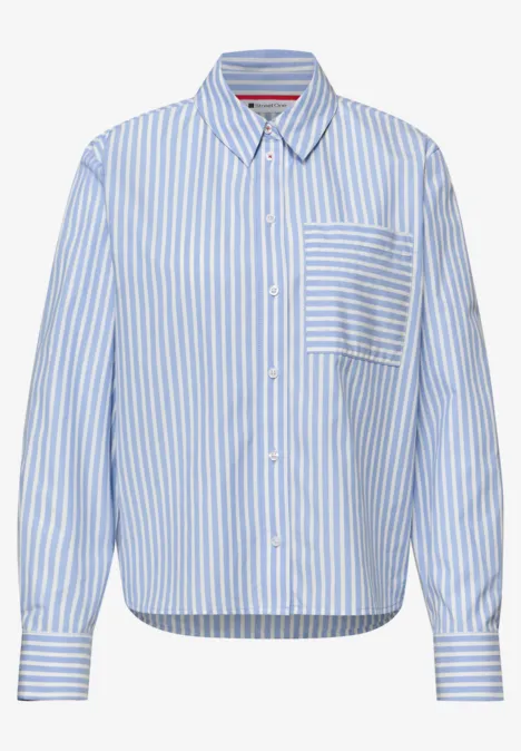 Bluse mit Hemdkragen und  Backprint original blue