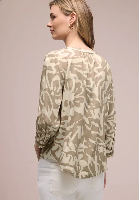 Bluzka koszulowa z rękawem 3/4 i tapedails safari beige