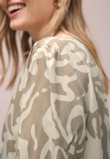 Bluzka koszulowa z rękawem 3/4 i tapedails safari beige