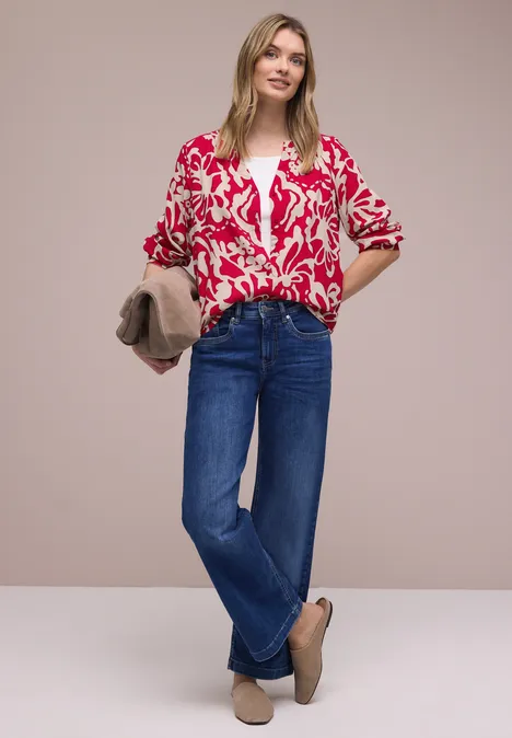 Bluzka koszulowa z rękawem 3/4 i tapedails salsa red