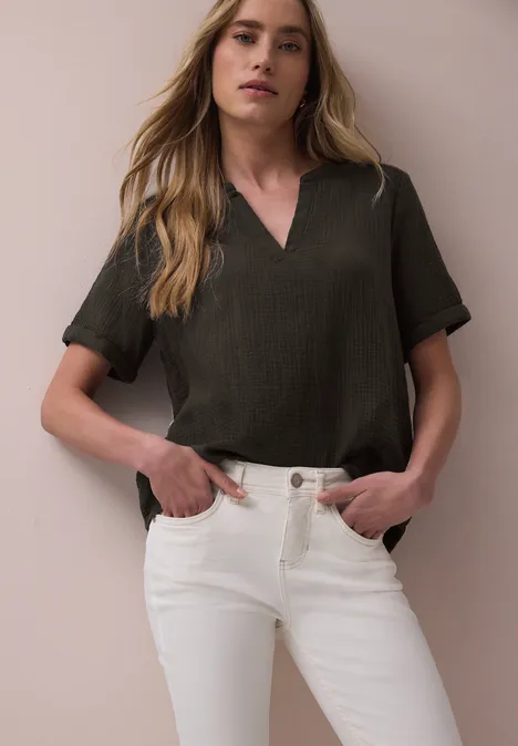 Blouse à manches courtes en qualité mousseline espresso brown