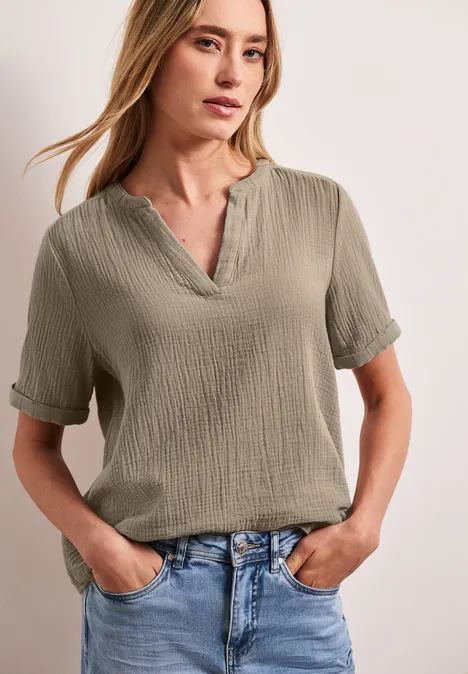 Blouse à manches courtes en qualité mousseline timeless beige