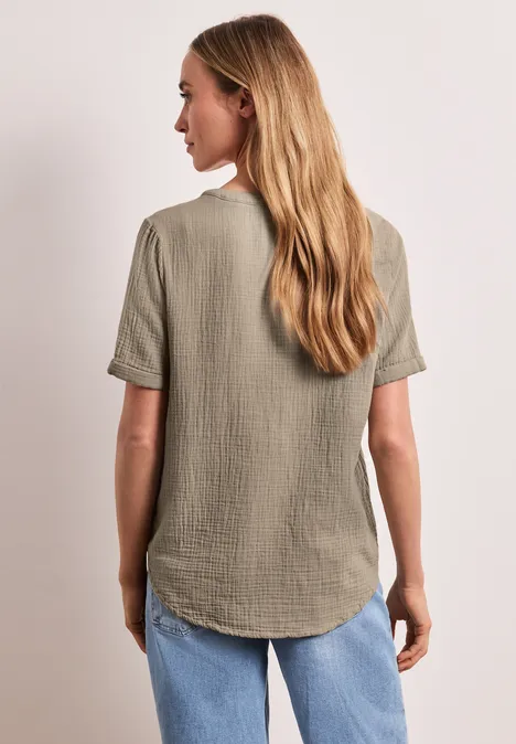 Blouse à manches courtes en qualité mousseline timeless beige