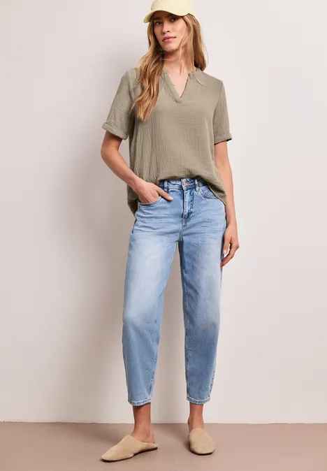 Blouse à manches courtes en qualité mousseline timeless beige