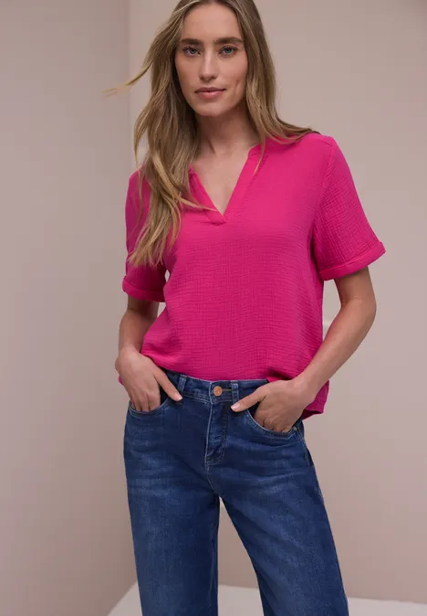 Kurzarm Bluse in Musselinqualität magenta dream
