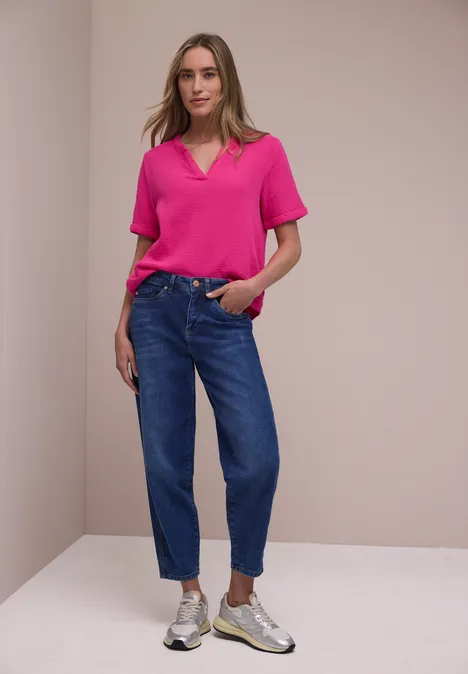 Kurzarm Bluse in Musselinqualität magenta dream