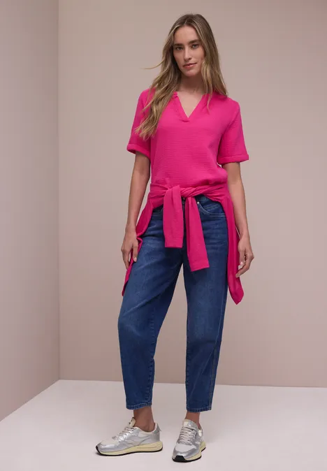 Kurzarm Bluse in Musselinqualität magenta dream