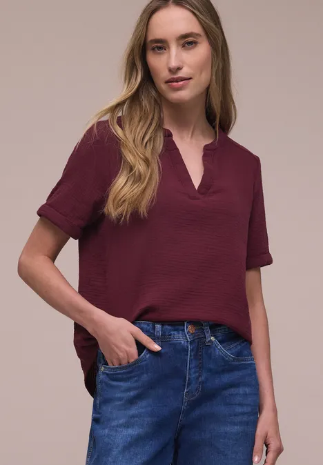 Blouse à manches courtes en qualité mousseline truffle red