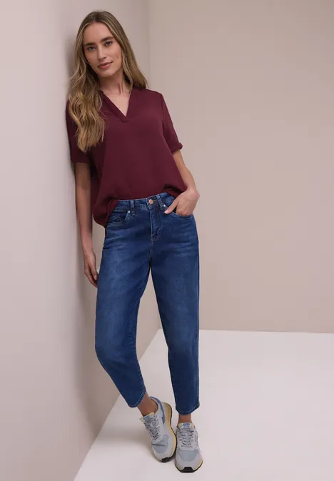 Blouse à manches courtes en qualité mousseline truffle red