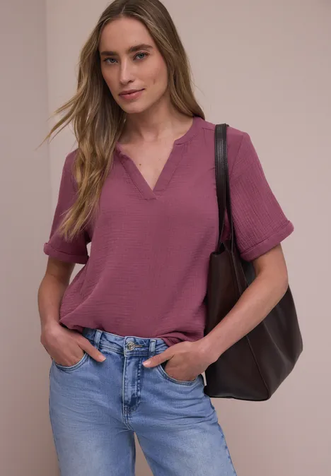 Kurzarm Bluse in Musselinqualität dark clouded blush