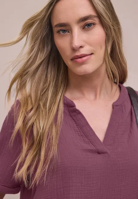 Kurzarm Bluse in Musselinqualität mit Turn-Up dark clouded blush