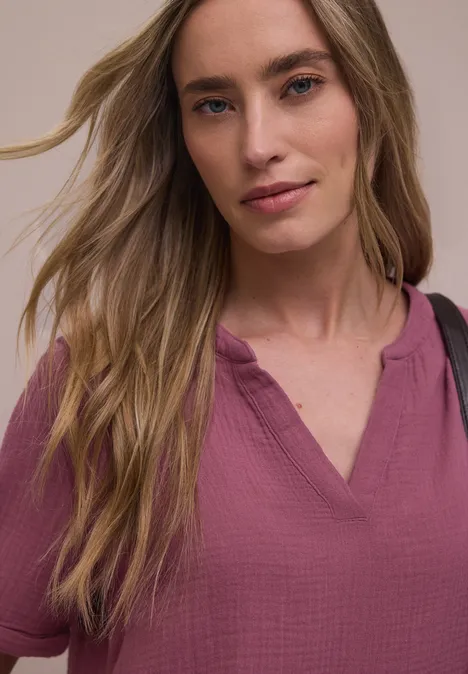 Kurzarm Bluse in Musselinqualität dark clouded blush