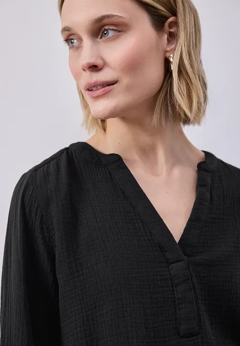 Bluzka koszulowa z rękawem 3/4 w jakości muślinu Black