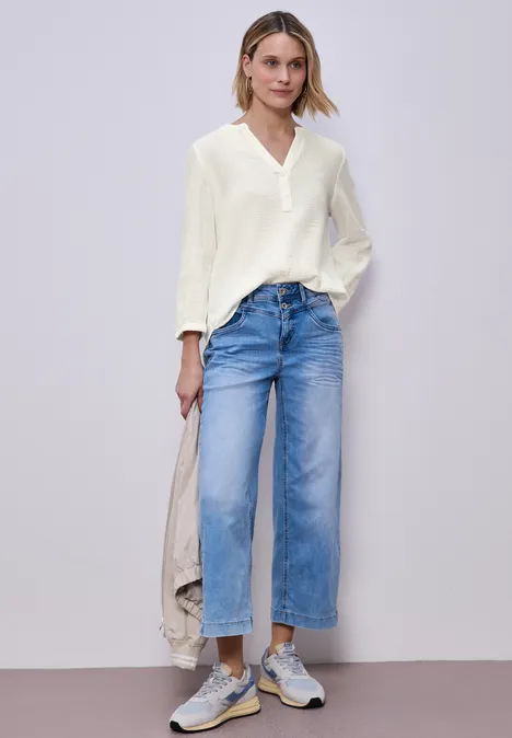 Bluzka koszulowa z rękawem 3/4 w jakości muślinu off white