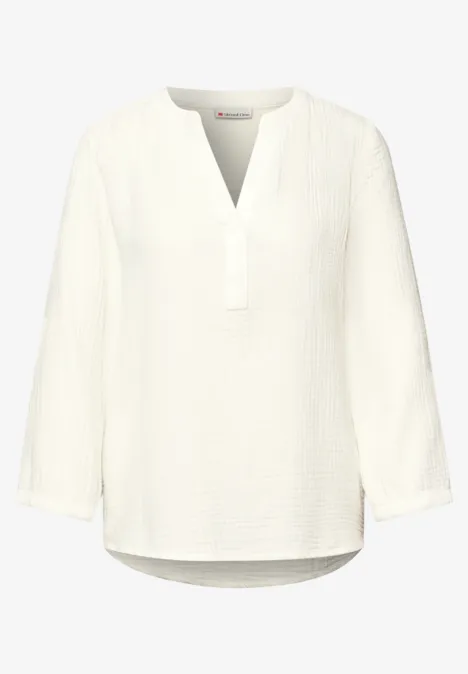 Bluzka koszulowa z rękawem 3/4 w jakości muślinu off white