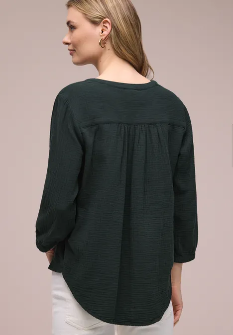 Blouse à manches 3/4 en qualité mousseline pine grove green