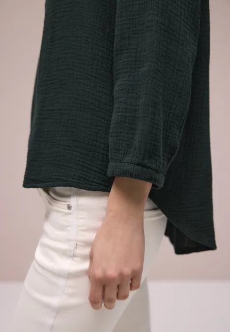 Blouse à manches 3/4 en qualité mousseline pine grove green