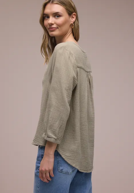 3/4-Arm Bluse in Musselinqualität timeless beige