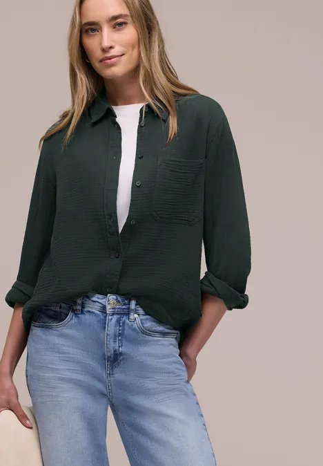Mousseline overhemd blouse pine grove green