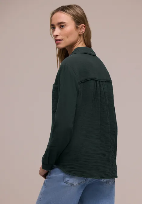 Mousseline overhemd blouse pine grove green