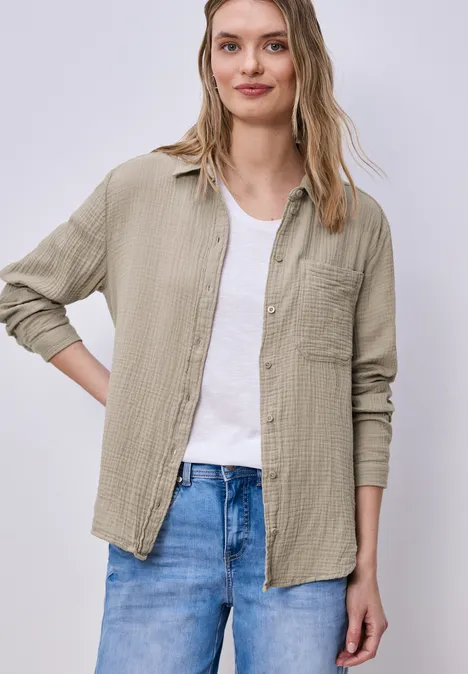Musselin Hemdbluse timeless beige Musselin Hemdbluse timeless beige