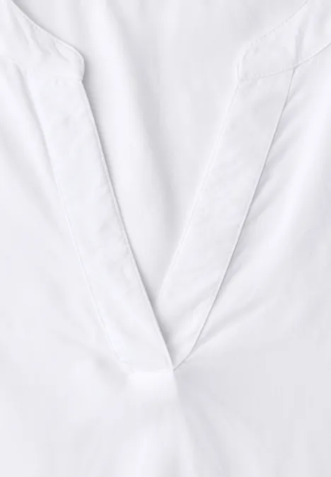 Bluse mit Split Neck und Turn-Up White