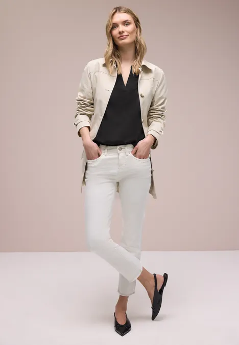 Bluse mit Split Neck und Turn-Up Black