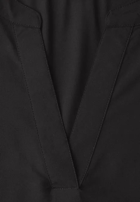 Bluse mit Split Neck und Turn-Up Black