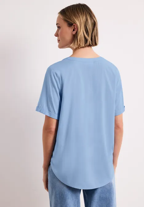 Bluse mit Split Neck und Turn-Up original blue