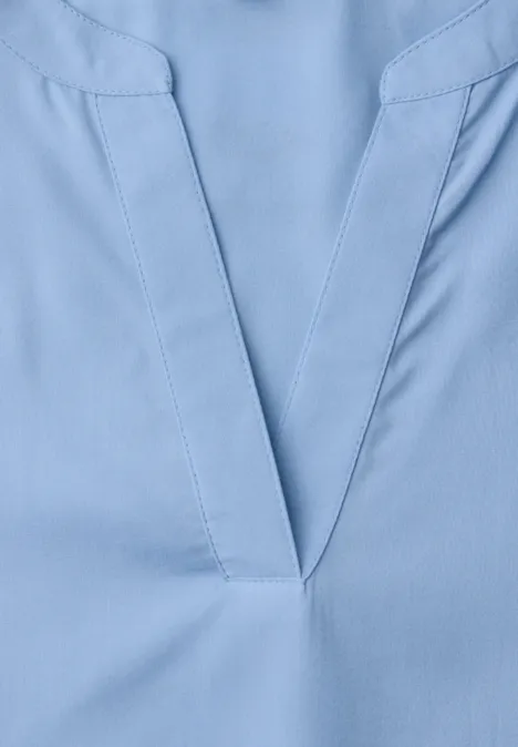 Bluse mit Split Neck und Turn-Up original blue