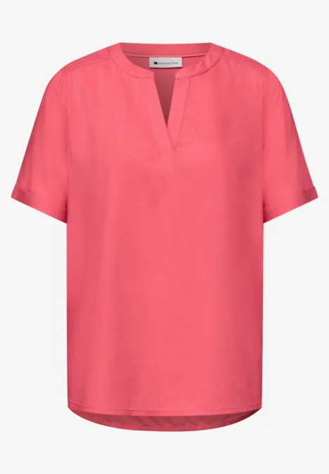 Bluse mit Split Neck und Turn-Up striking coral