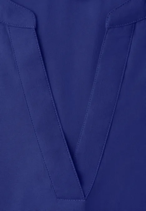 Bluse mit Split Neck und Turn-Up amparo blue