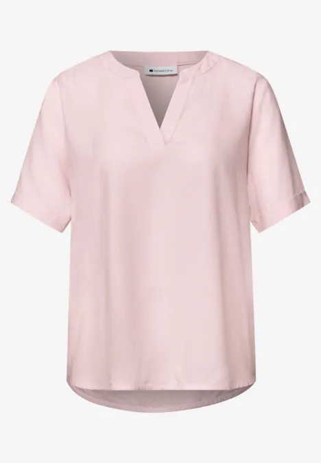 Bluse mit Split Neck und Turn-Up minimal rose