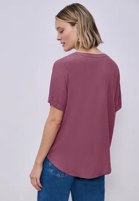 Bluse mit Split Neck und Turn-Up dark clouded blush