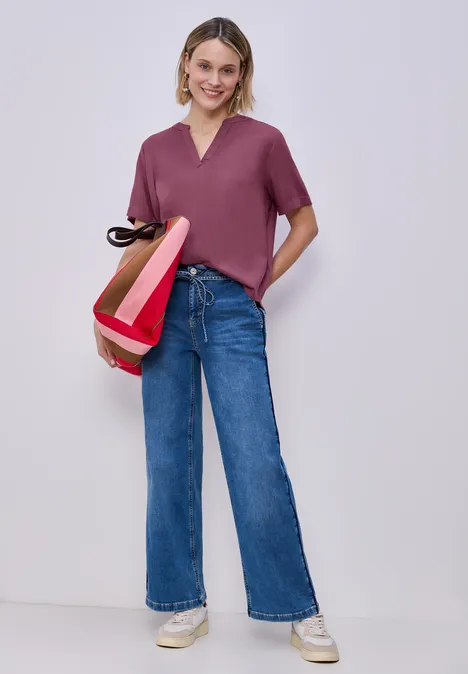 Bluse mit Split Neck und Turn-Up dark clouded blush