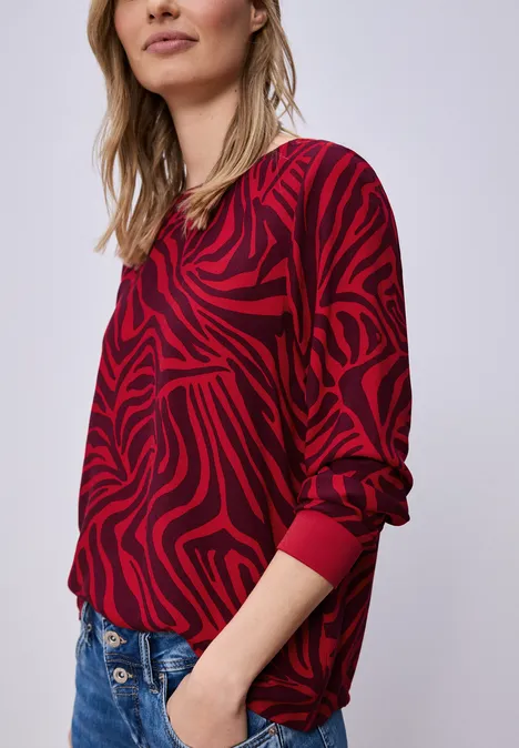 Blouse à col rond avec détails en tape salsa red