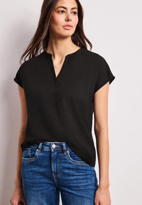 Dropped Shoulder Bluse mit Split Neck Black
