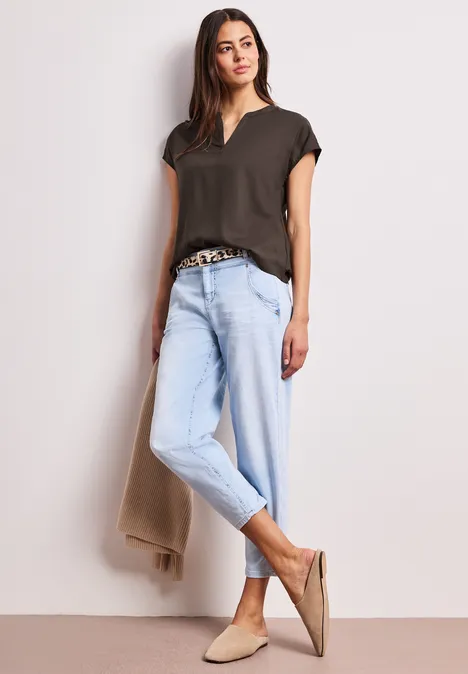 Dropped Shoulder Bluse mit Split Neck espresso brown