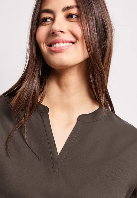 Blouse met losse schouders en gespleten hals espresso brown