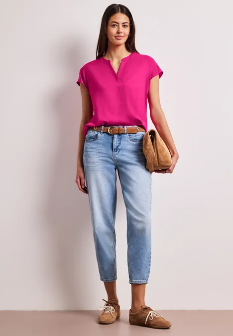 Blouse met losse schouders en gespleten hals magenta dream