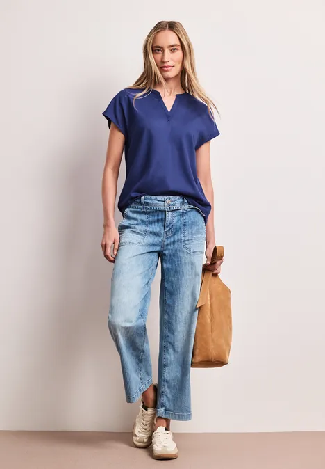 Blouse dropped shoulder avec col fendu amparo blue