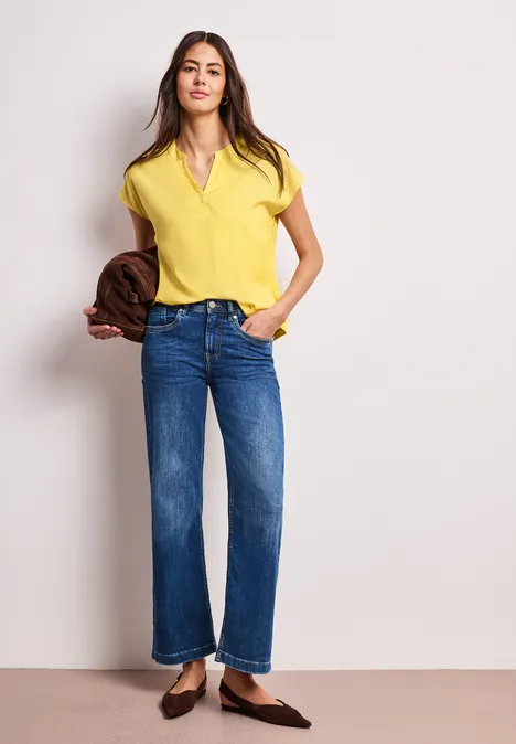 Blouse met losse schouders en gespleten hals bloom yellow