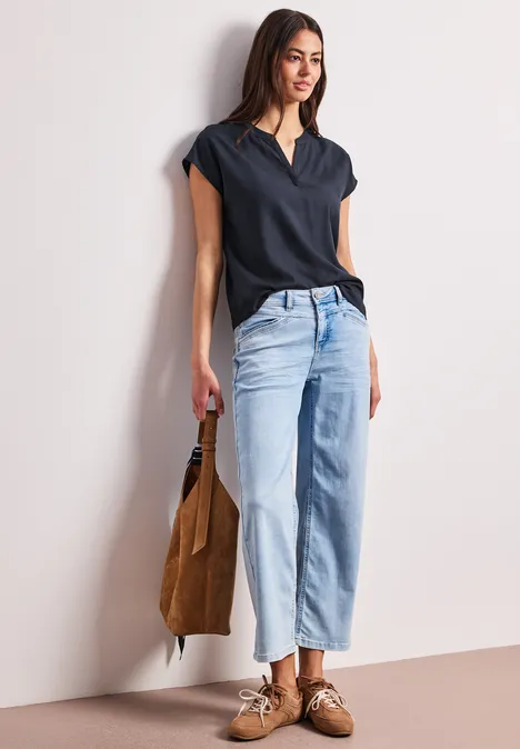 Blouse met losse schouders en gespleten hals shadowed navy