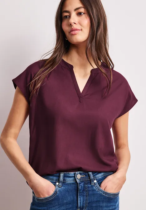 Dropped Shoulder Bluse mit Split Neck truffle red