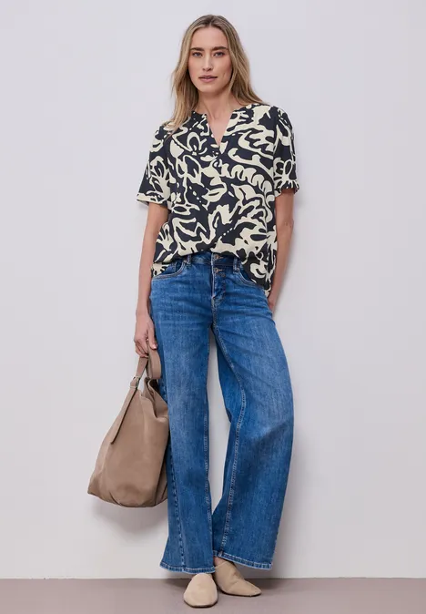 Bedrukte blouse met omslag shadowed navy