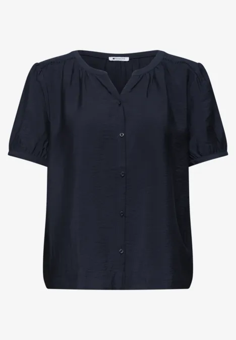 Kurzarm Bluse mit Split Neck und Knöpfen deep blue Dunkelblaue, kurzärmlige Bluse mit Knopfleiste und dezentem V-Ausschnitt