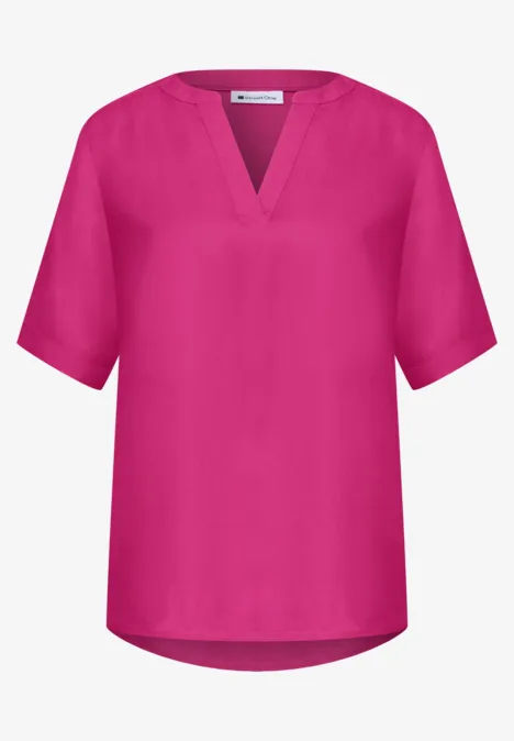 Blouse à manches courtes avec col fendu en couleur unie magenta dream