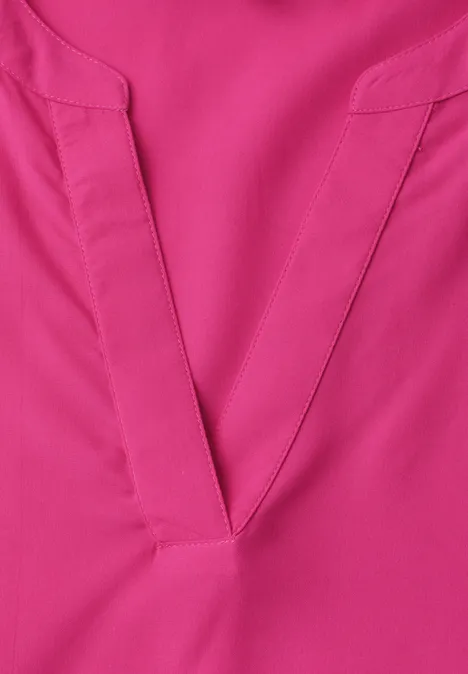 Blouse à manches courtes avec col fendu en couleur unie magenta dream